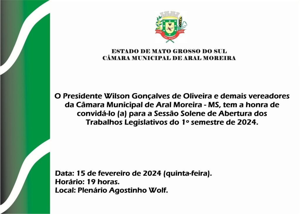 Câmara de Aral Moreira abre nesta quinta o ano legislativo de 2024