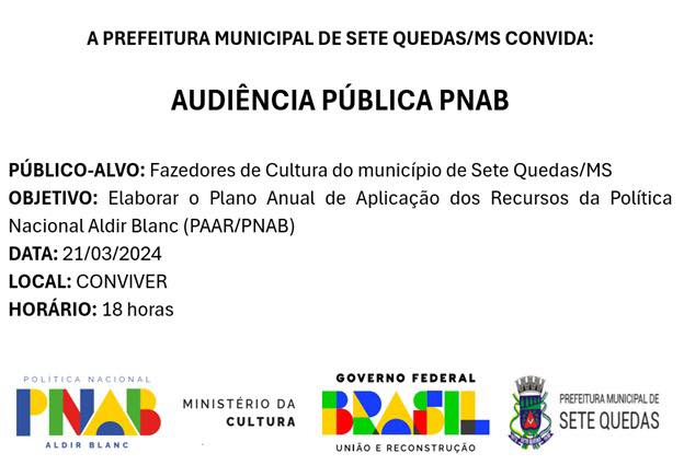 Audiência Pública do setor cultural de Sete Quedas será realizada na quinta-feira (21)