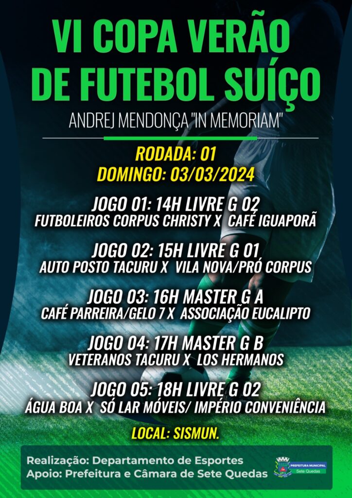 Copa Verão de Futebol Suíço começa no domingo (03) em Sete Quedas