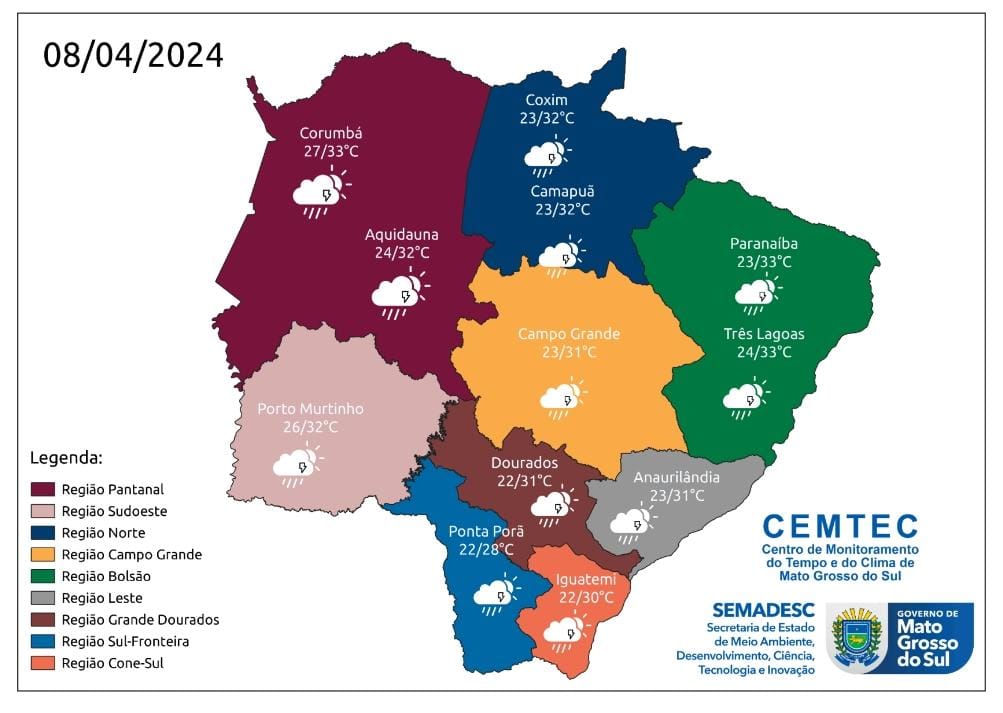 Com previsão de tempo instável, segunda-feira registra temperaturas amenas em todo o Estado