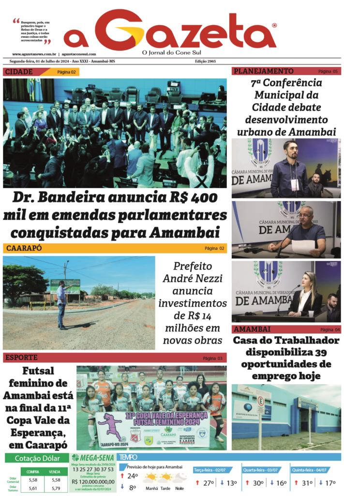 Jornal A Gazeta – Edição de 1º de julho de 2024