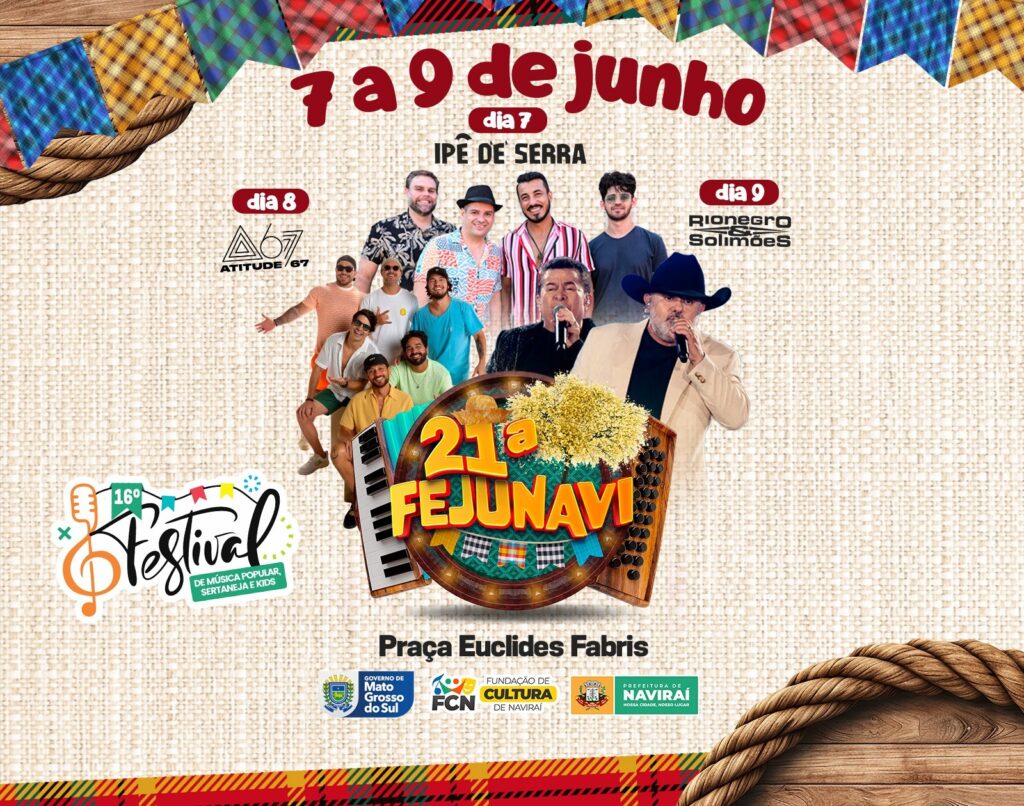 21ª FEJUNAVI, evento realizado pela Prefeitura de Naviraí, terá show de Rio Negro & Solimões no domingo