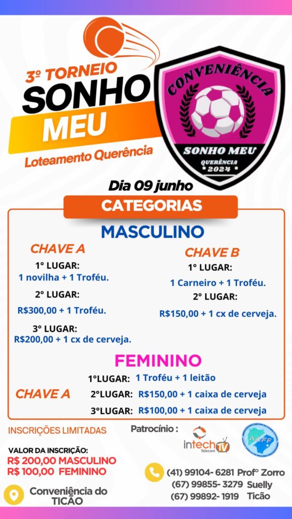 Tendo novilha como prêmio principal, torneio Sonho Meu de Futebol Suíço acontece dia 9 no Querência em Amambai