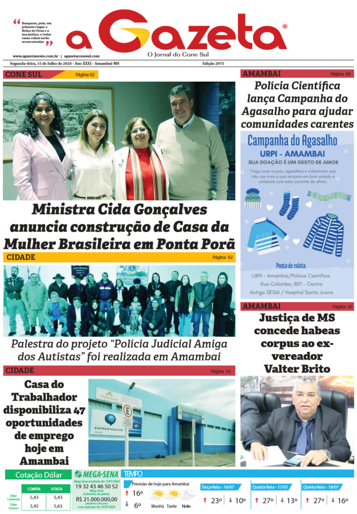 Jornal A Gazeta – Edição de 15 de julho de 2024