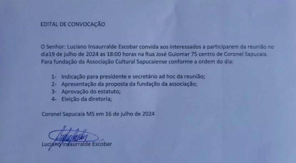 Reunião para fundação da Associação Cultural Sapucaiense será nesta sexta (19)