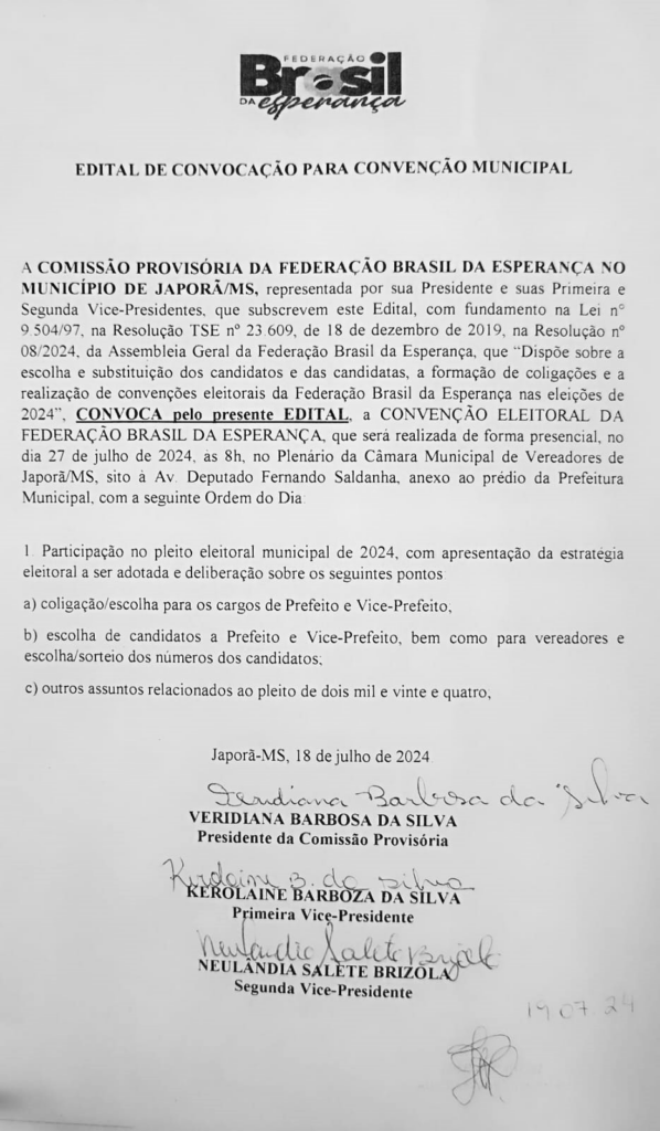 PT e PSB apoiam chapa pura do PSDB para prefeito e vice em Japorã