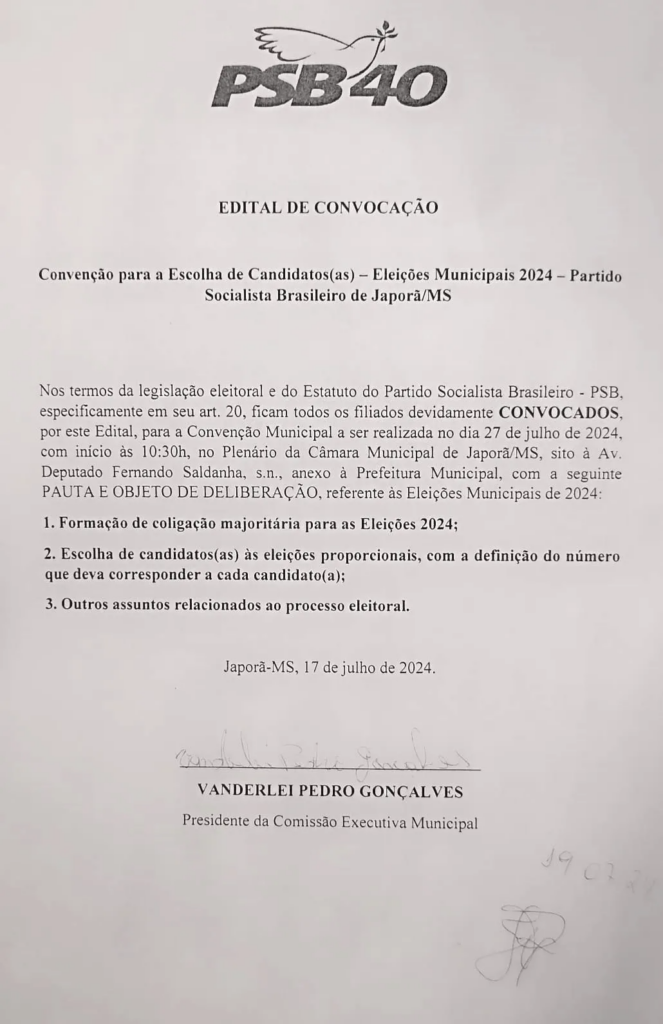 PT e PSB apoiam chapa pura do PSDB para prefeito e vice em Japorã