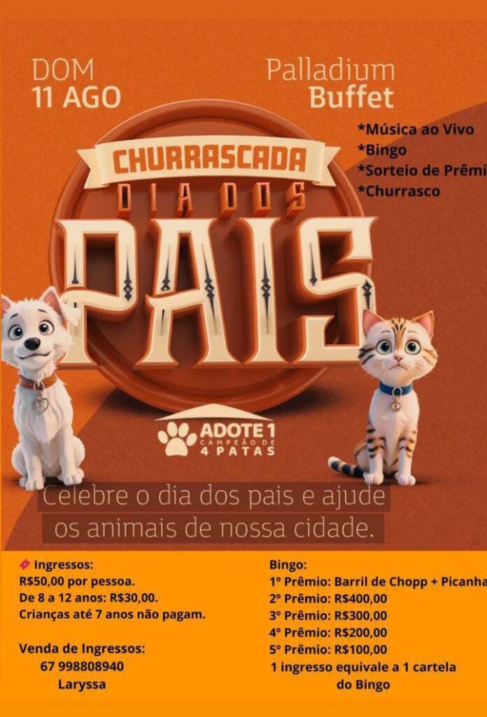 "Churrascada de Dia dos Pais" da ONG Adote um Campeão de 4 Patas será neste domingo (11)