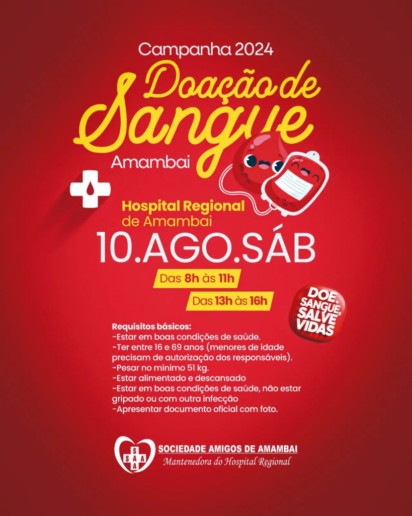 Campanha de doação de sangue no Hospital Regional de Amambai será neste sábado (10)