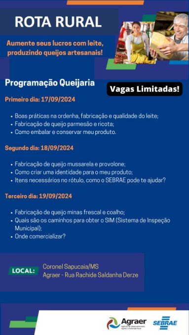 Capacitação gratuita para produtores de hortifruti e queijaria segue até quinta-feira (19) em Cel. Sapucaia