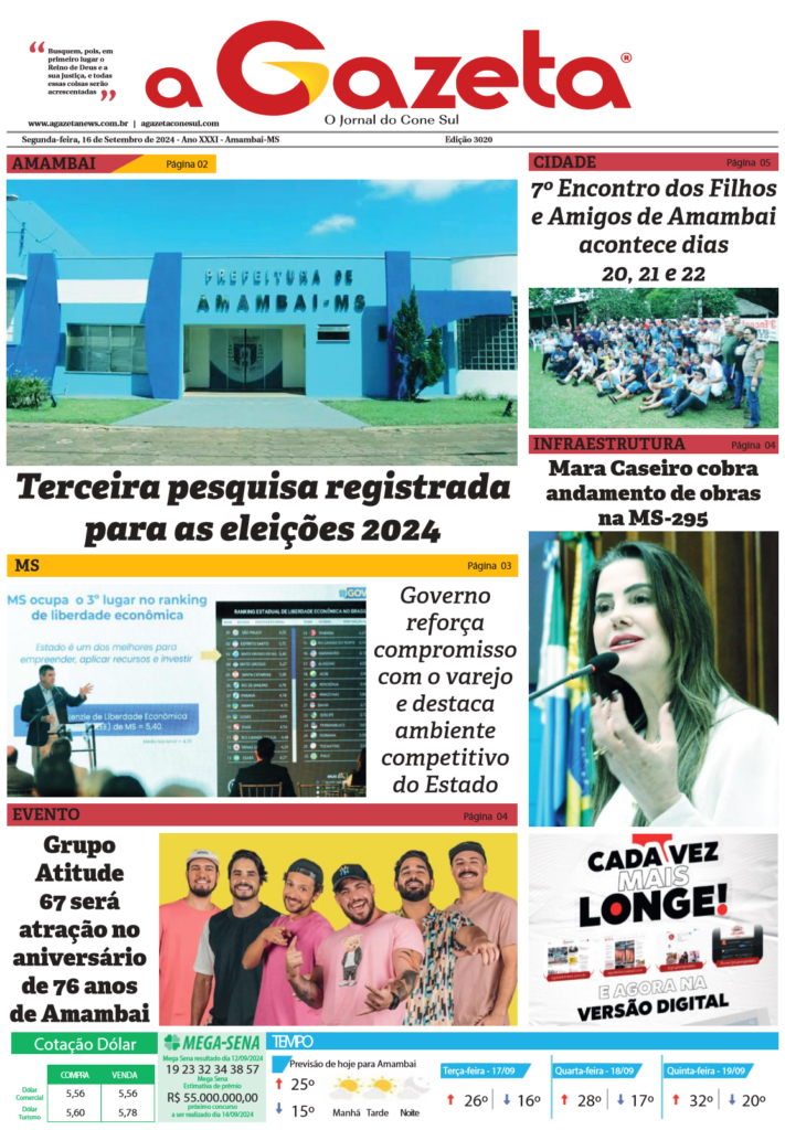 Jornal A Gazeta – Edição de 16 de setembro de 2024