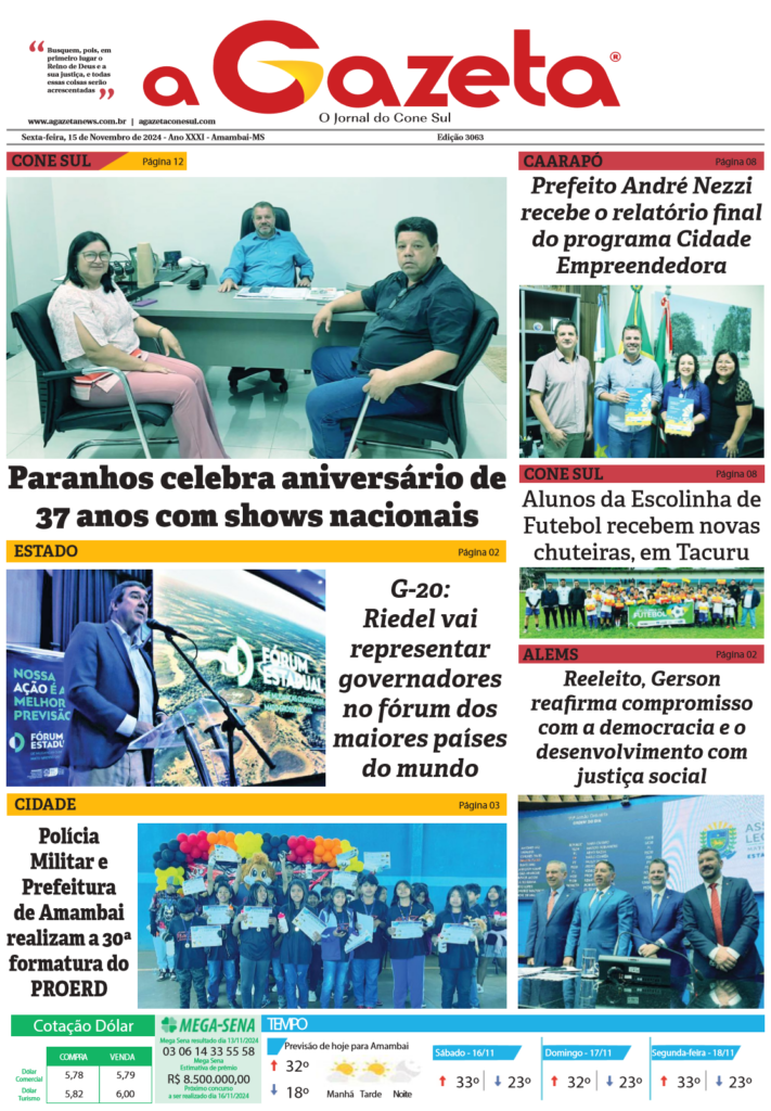 Jornal A Gazeta – Edição de 15 de novembro de 2024